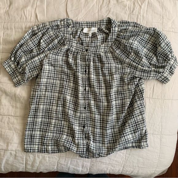 THE GREAT. Tops - THE GREAT. Plaid Blouse Size 0 / small Puff sleeves
